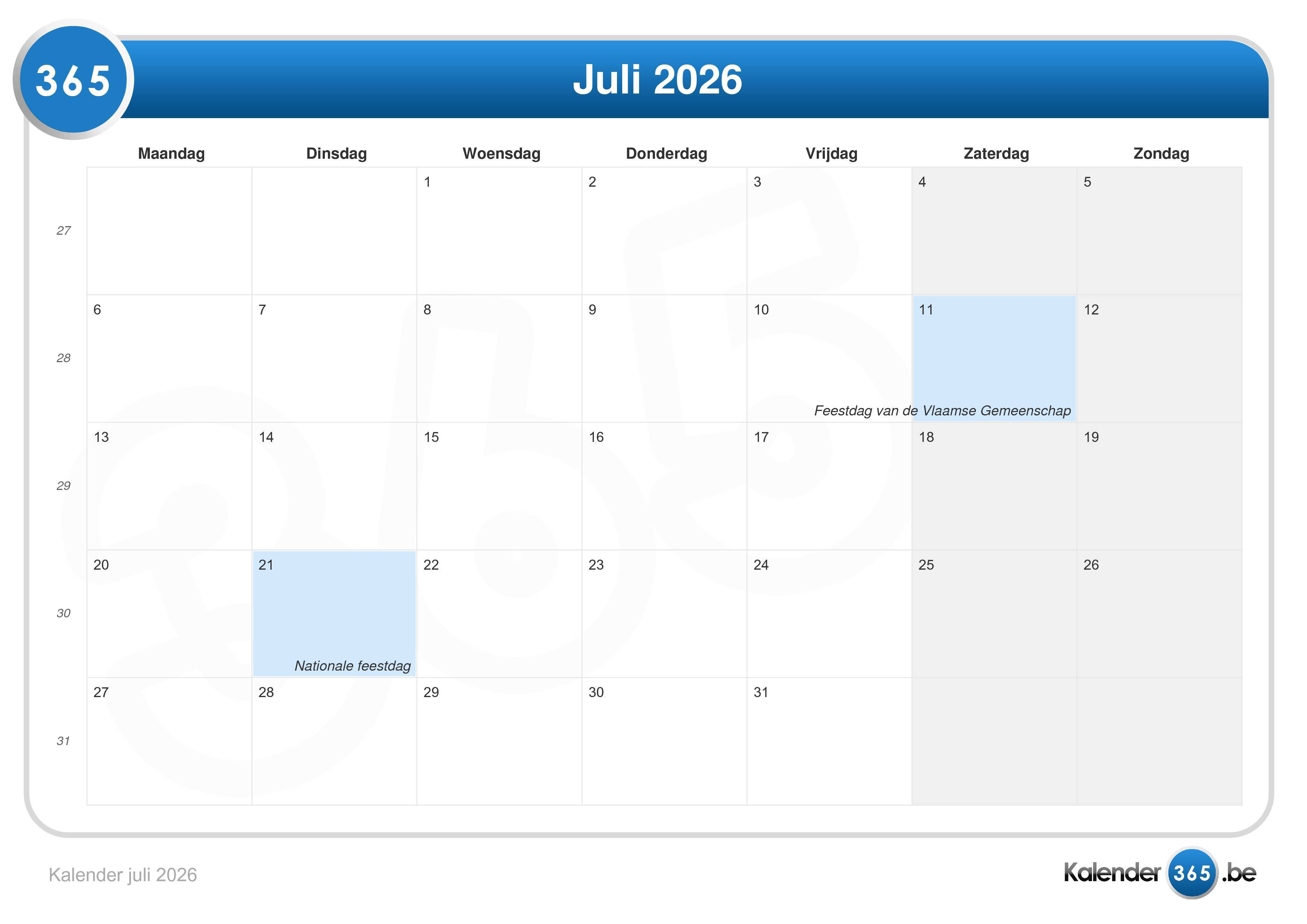 Kalender juli 2026