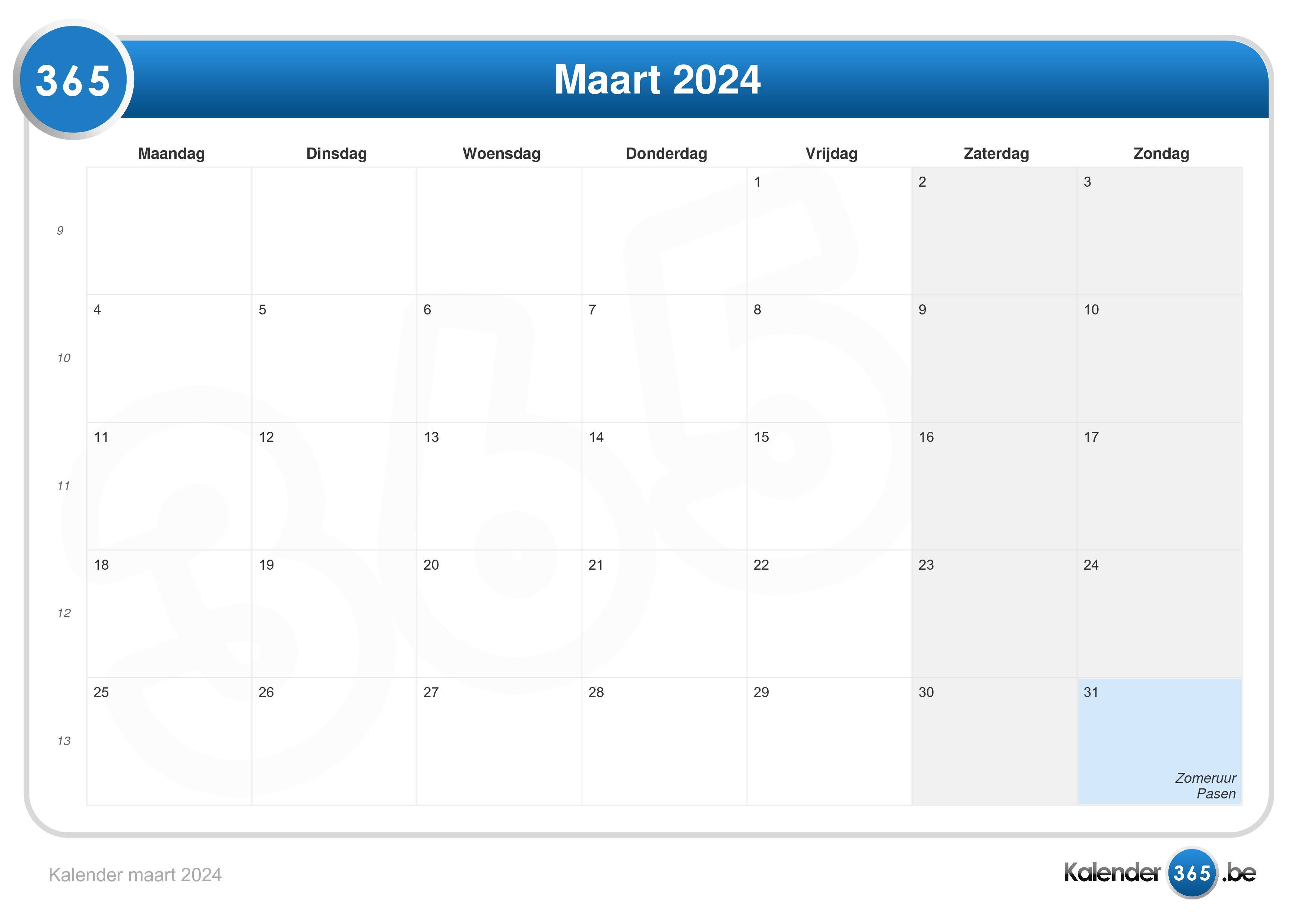 Kalender Maart 2024